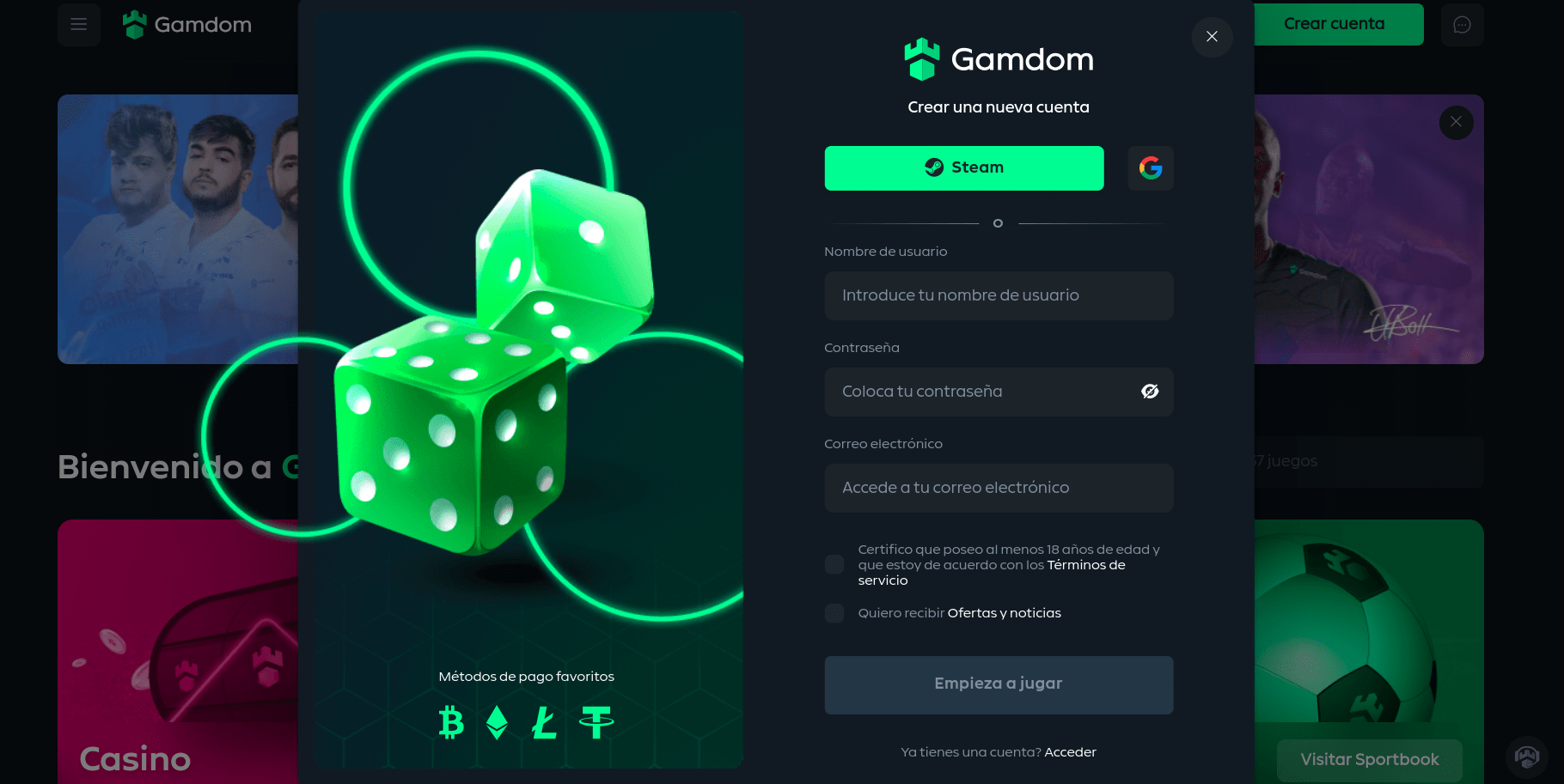 Registro en Gamdom
