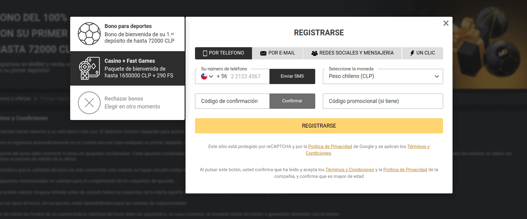 Registro en MelBet